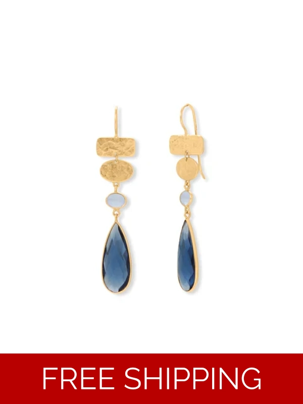 14 Karat Gold Plated Chalcedony and Glass Drop Earrings